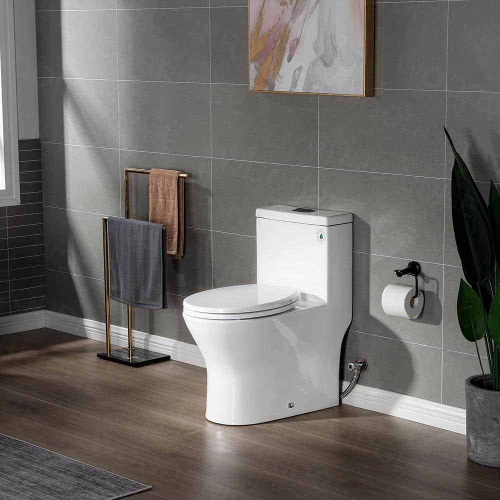 WOODBRIDGE Reo 1-Piece 1.28 GPF High Efficiency Dual Flush All-In One Toilet White with Soft Closed Seat Included (3)