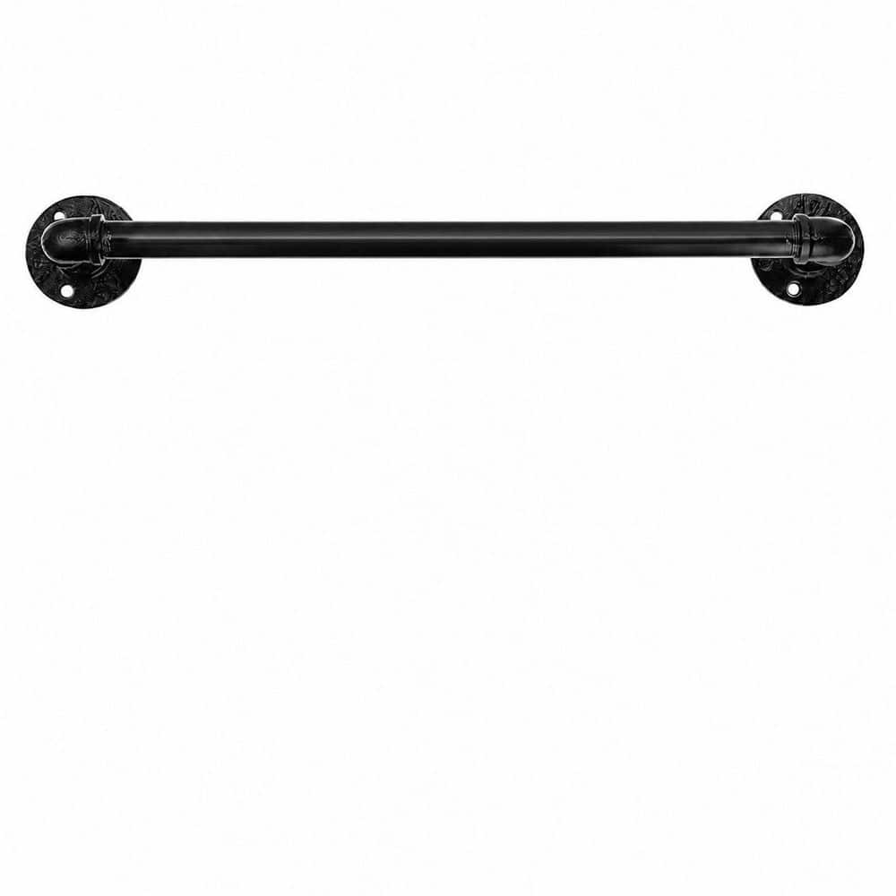 Unbranded 1-Pack Matte Black Wrought Iron 16 in. Wall-Mounted Rustic Industrial Pipe Bathroom Hand Towel Bar Rack (1)