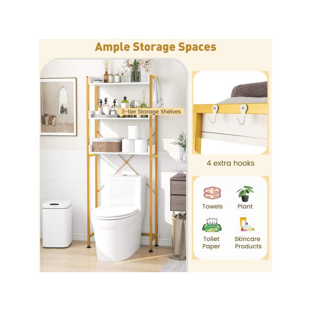 Boyel Living 25 in. W x 64.5 in. H x 9.5 in. D White Over the Toilet Storage with Hooks and Adjustable Bottom Bar (3)