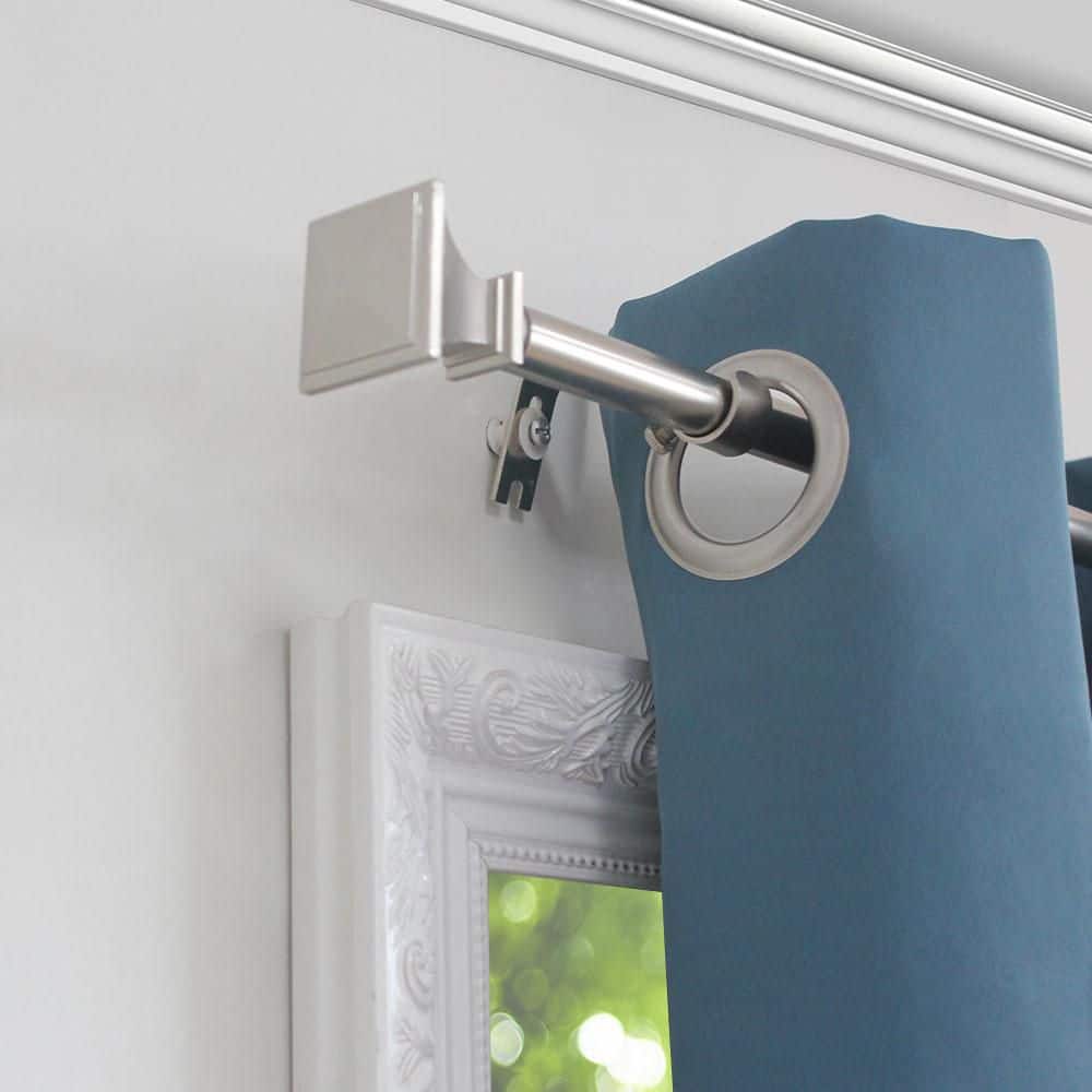 StyleWell 48 in.-84 in. Telescoping 5/8 in. Curtain Rod Set in Brushed Nickel with Square Finial (3)