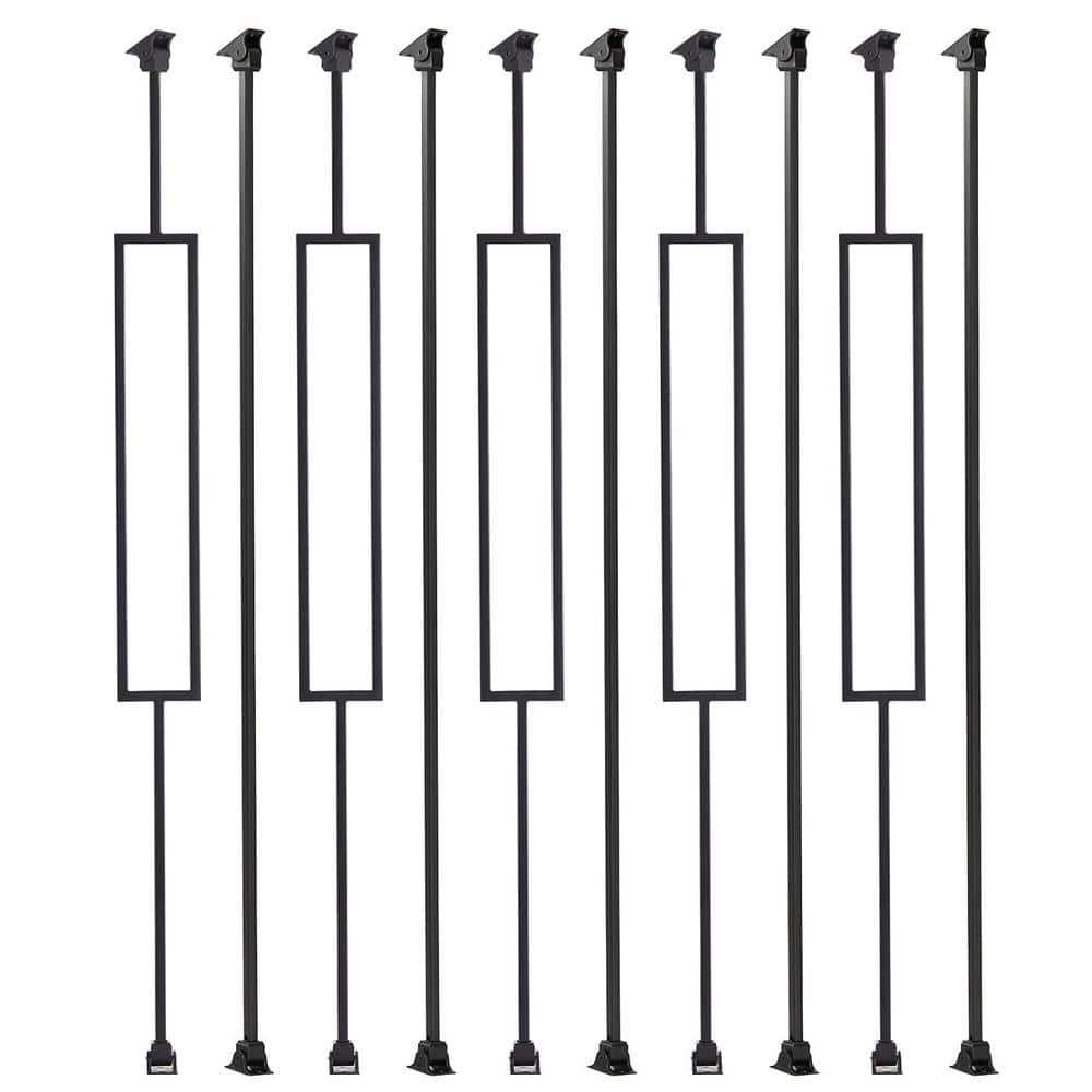 Afoxsos 44 in. x 3.5 in. Square Panel Iron and Plain Iron Balusters and Swivel Shoes in Satin Black-(10-Pack)