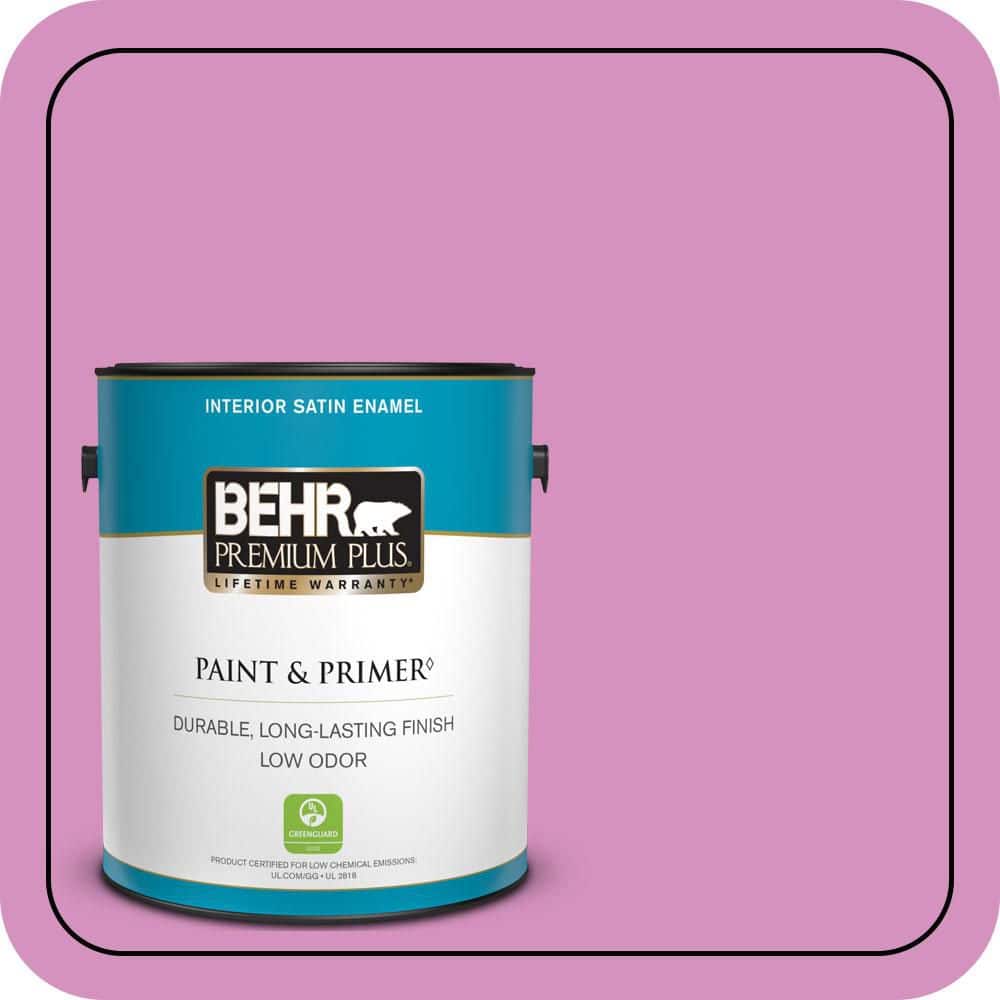 BEHR PREMIUM PLUS 1 gal. #680B-4 Pressed Flower Satin Enamel Low Odor Interior Paint & Primer (1)