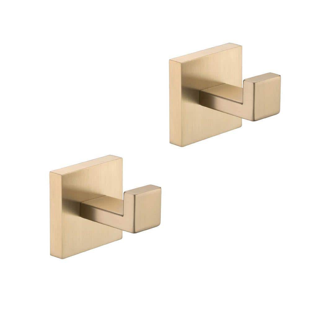 Unbranded 2 Pack Wall-Mounted Stainless Steel J-Hook Robe/Towel Hook in Brushed Gold (1)