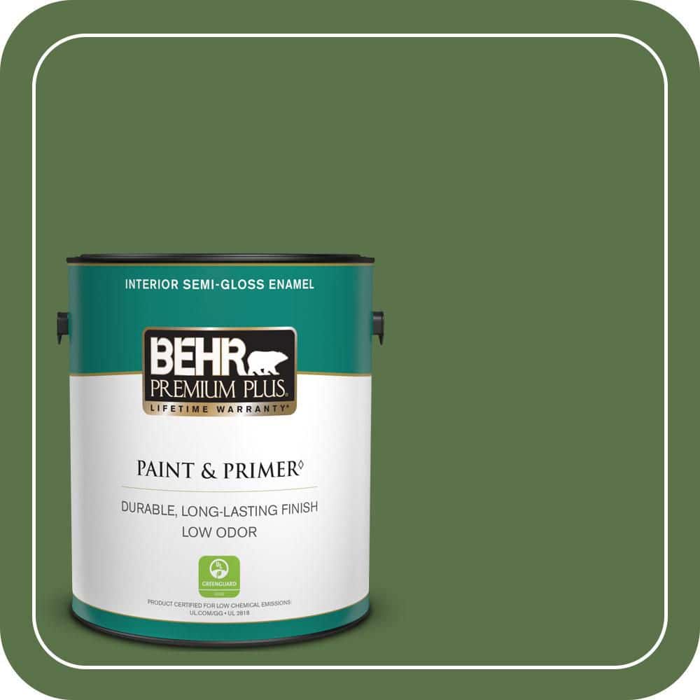 BEHR PREMIUM PLUS 1 gal. #MQ6-48 Hummingbird Green Semi-Gloss Enamel Low Odor Interior Paint & Primer