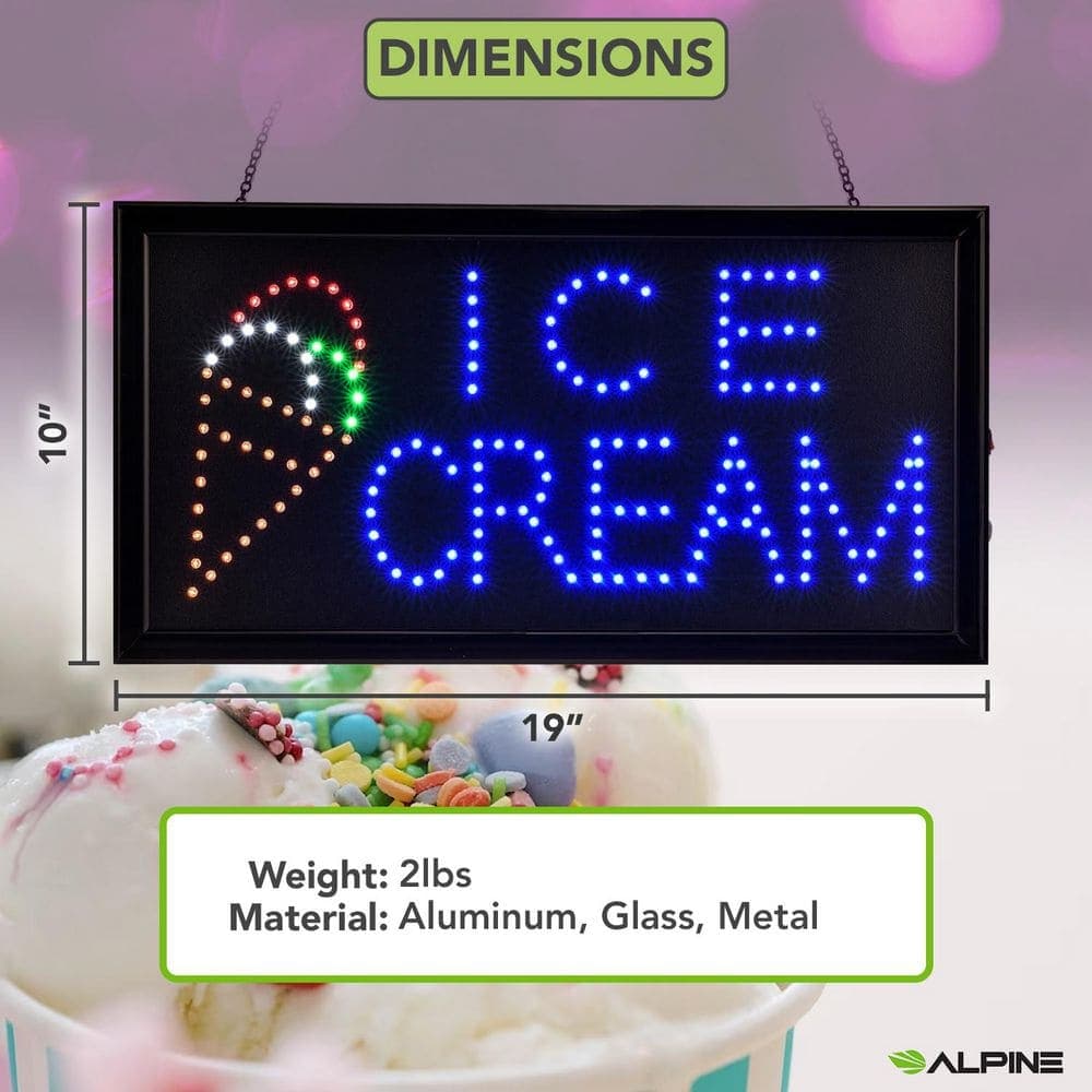 Alpine Industries 19 in. x 10 in. LED Rectangular Ice Cream Sign with 2 Display Modes (3)