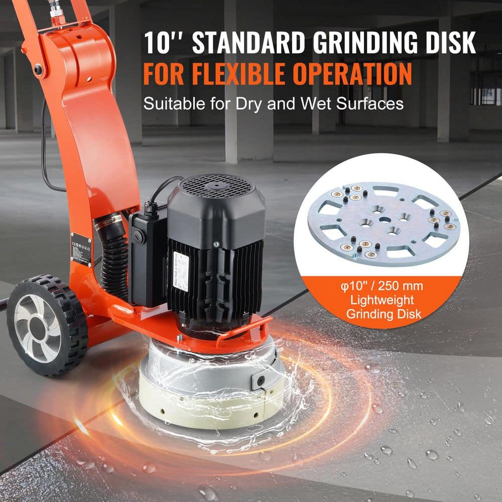 SKYSHALO Electric Concrete Floor Grinder 10in. Walk-Behind Grinder 1.7HP Regulator Concrete Floor Polisher 1300W Grinding Machine (3)