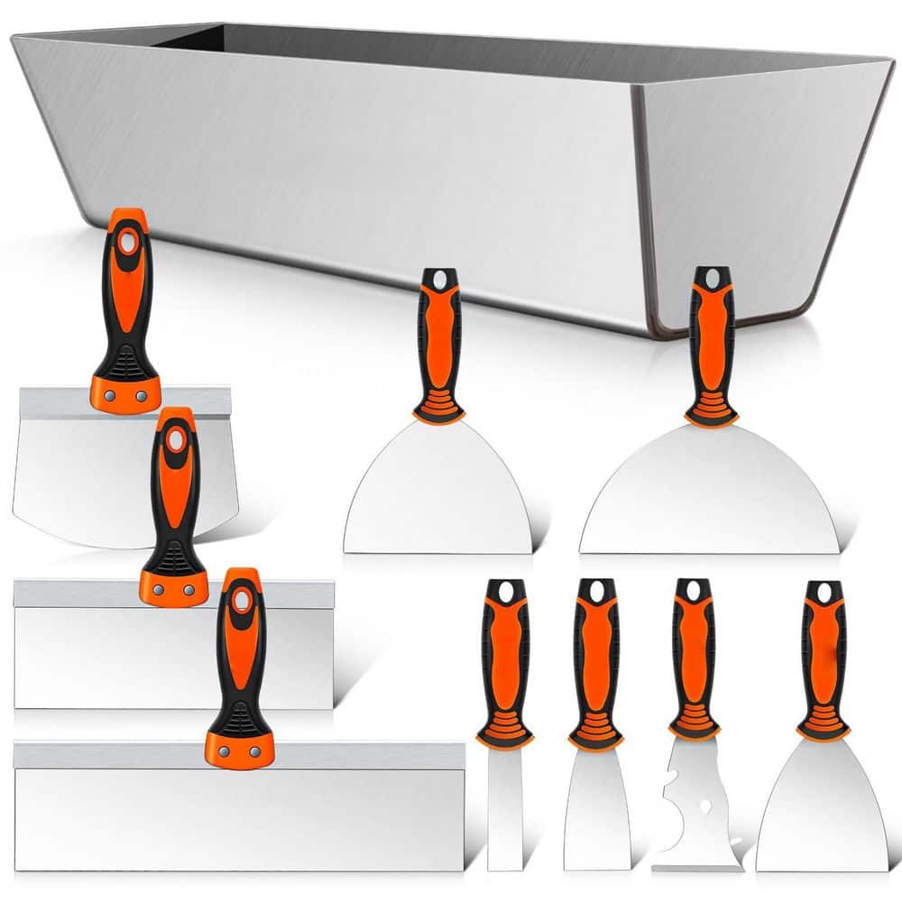 Laybus 10-Piece Drywall Tools Include Stainless Steel Putty Knife Set, Taping Knives, Painter Scraper, 14 in. Mud Pan and Scoop (1)