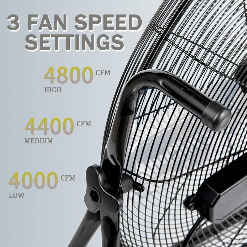 TMWINGS 24 in. 3-Speed Drum Fan in Black with 7000 CFM Industrial Fan and 360° Adjustable Tilt (3)