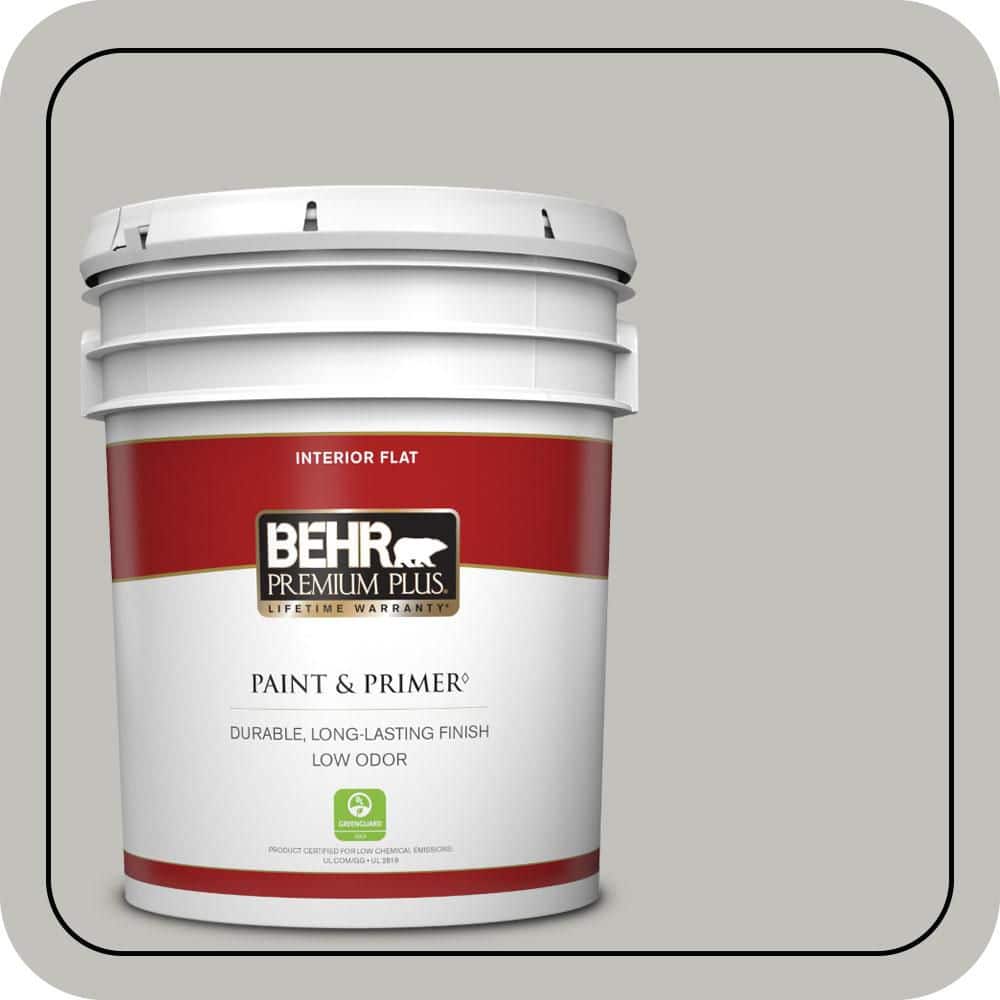 BEHR PREMIUM PLUS 5 gal. #QE-50 Gull Gray Flat Low Odor Interior Paint & Primer