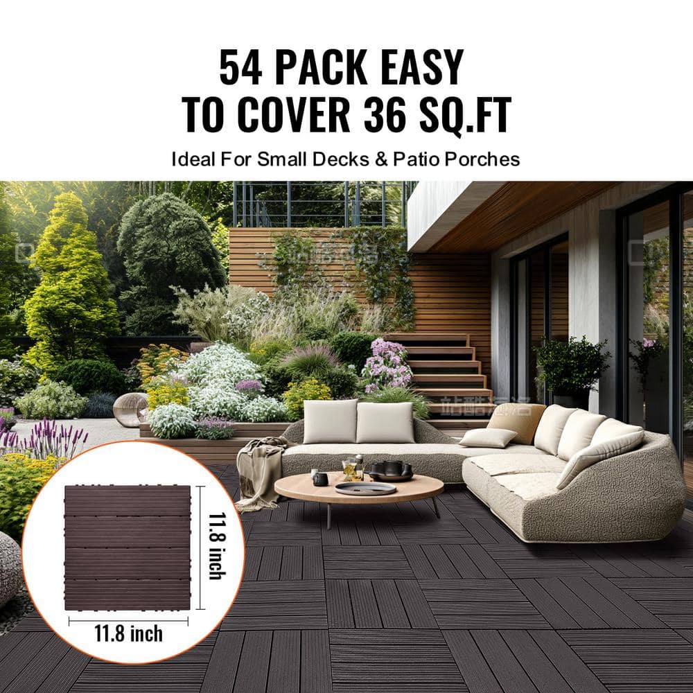 SVOPES Interlocking Deck Tiles 11.6 in. x 11.6 in. (54 sq. ft. ) Plastic Waterproof Outdoor Flooring, Brown, Composite(54 Pack) (2)