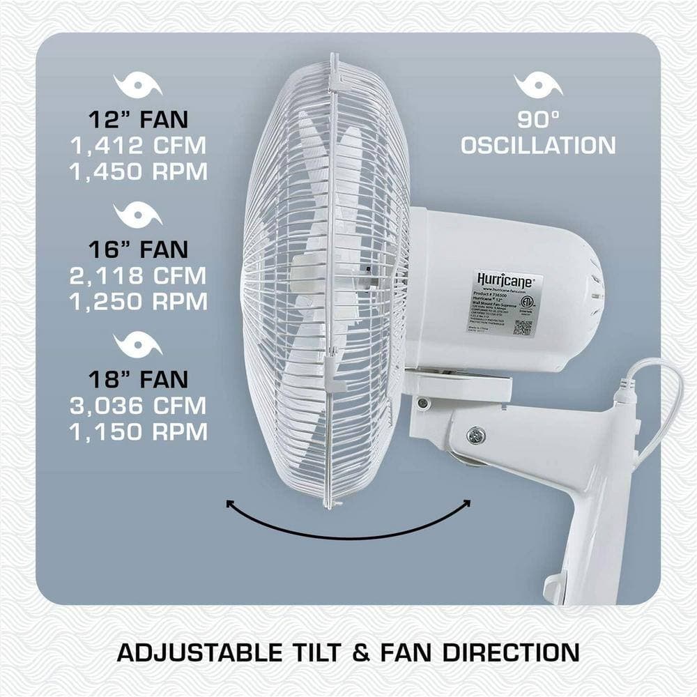 Hurricane 16 in. 3 Fan Speeds Wall Fan in White with 90-Degree Oscillation (2-Pack) (3)