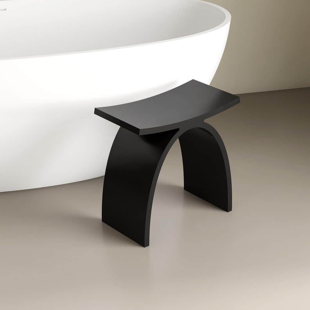 HOPROME Sotix 16 in. x 9 in. Freestanding Solid Surface Shower Stool Vanity Seat in Black (2)