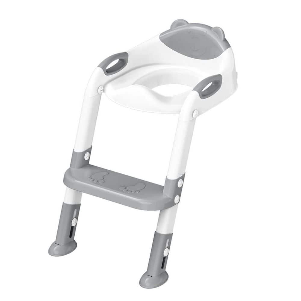 Laybus Reach 1.5 ft. Potty Training Seat with Step Stool Ladder Comfortable Safe Potty Seat with Anti-Slip Pads Ladder Grey (1)