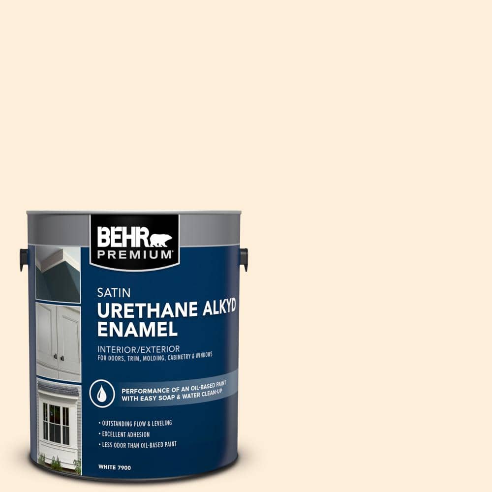 BEHR PREMIUM 1 gal. #70 Linen White Urethane Alkyd Satin Enamel Interior/Exterior Paint (1)