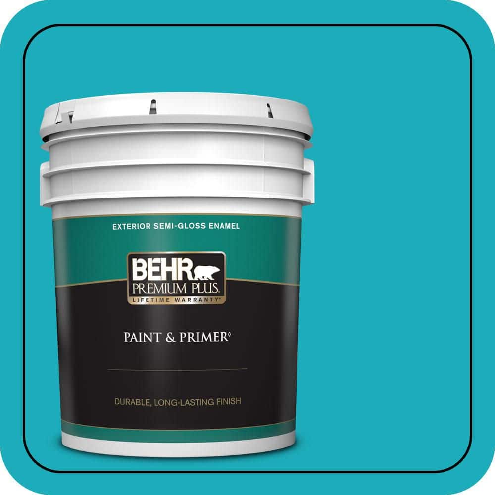 BEHR PREMIUM PLUS 5 gal. #P470-5 Placid Sea Semi-Gloss Enamel Exterior Paint & Primer