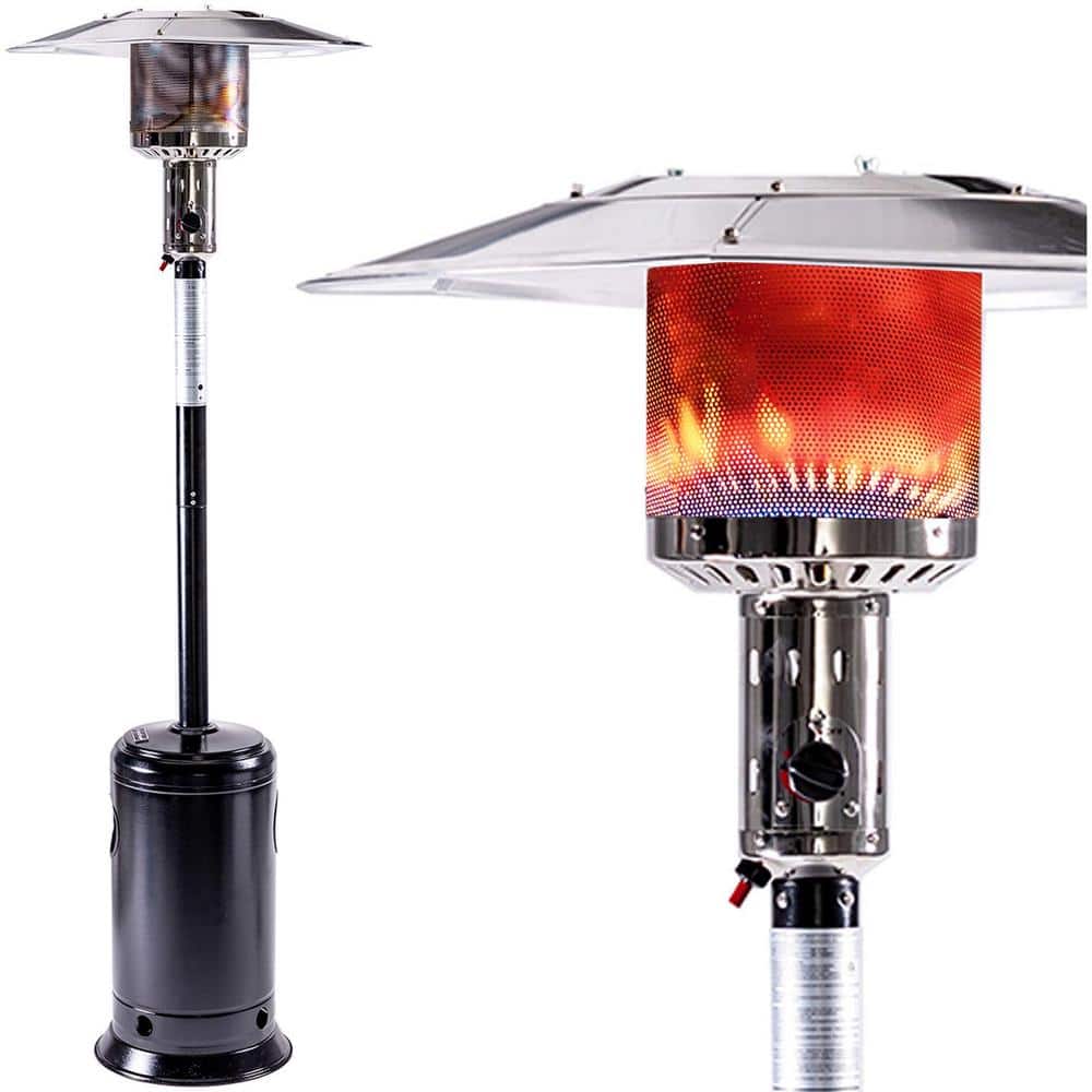Afoxsos 88 in. 47,000 BTU Outdoor Patio Propane Heater with Portable Wheels Standing Stainless Steel Burner Black (1)