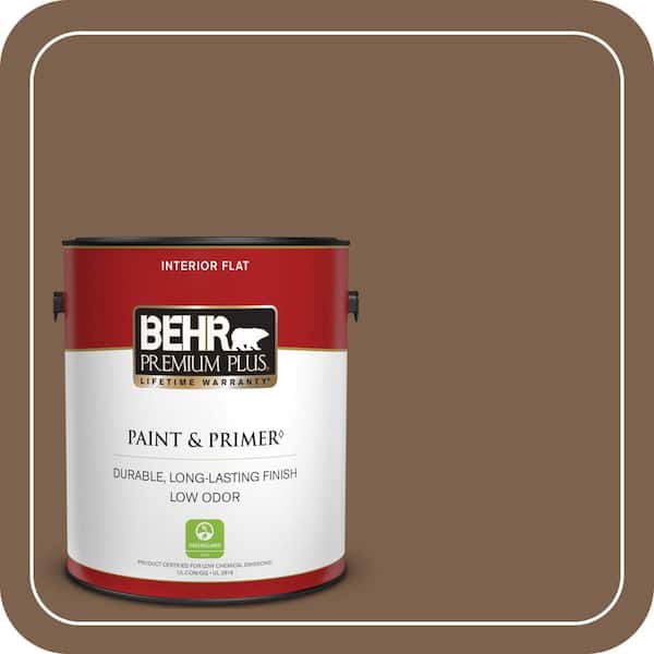 BEHR PREMIUM PLUS 1 gal. #PMD-60 Rich Walnut Flat Low Odor Interior Paint & Primer (2)