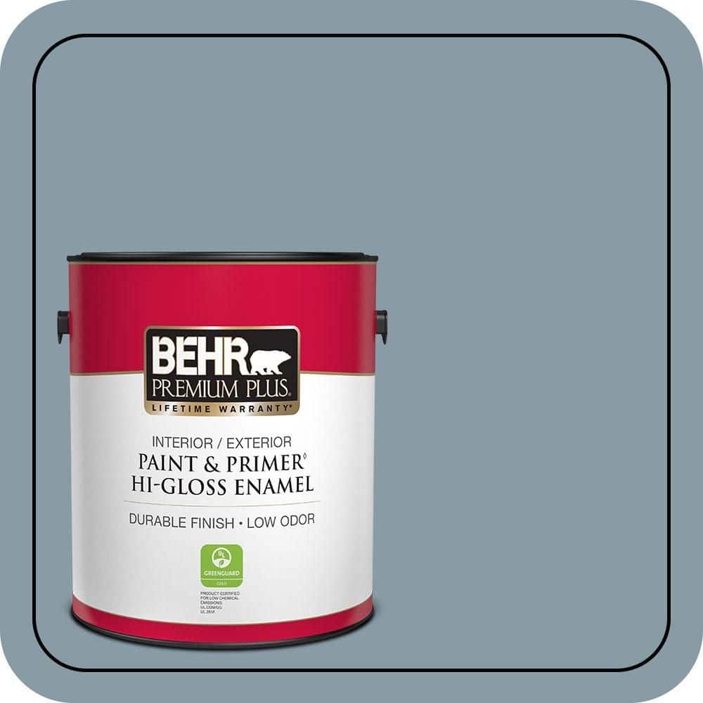 BEHR PREMIUM PLUS 1 gal. #MQ5-27 Rainy Season Hi-Gloss Enamel Interior/Exterior Paint & Primer