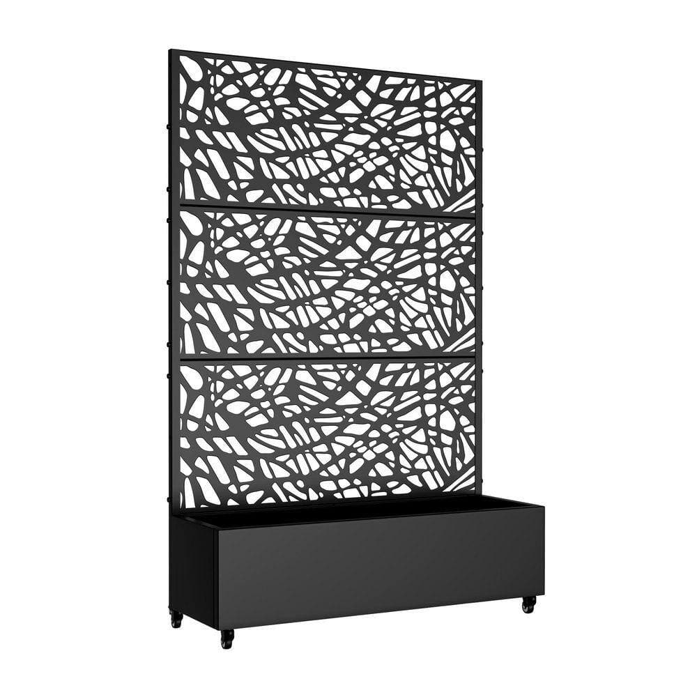 Lirago 72 in. H x 47 in. W Rectanglar Black Outdoor Metal Privacy Screen Planter Box Wall Decor in Grid Pattern (2)