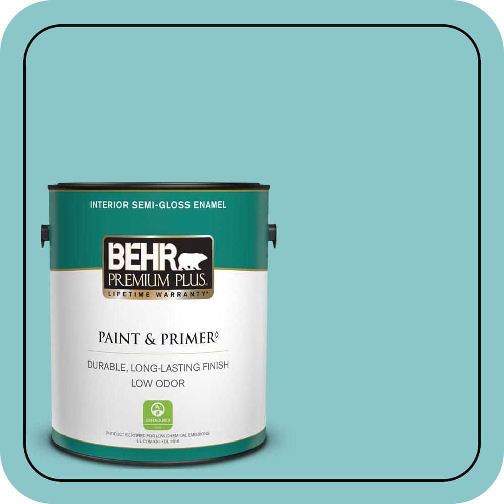 BEHR PREMIUM PLUS 1 gal. #510D-4 Embellished Blue Semi-Gloss Enamel Low Odor Interior Paint & Primer