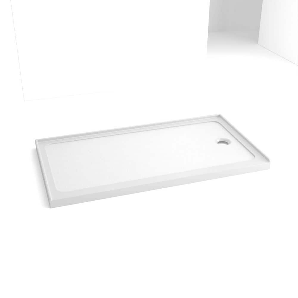 LIVACA 32 in. L x 60 in. W Alcove Single Threshold Shower Pan Base with Right Drain in Gloss White, Durable Acrylic (3)