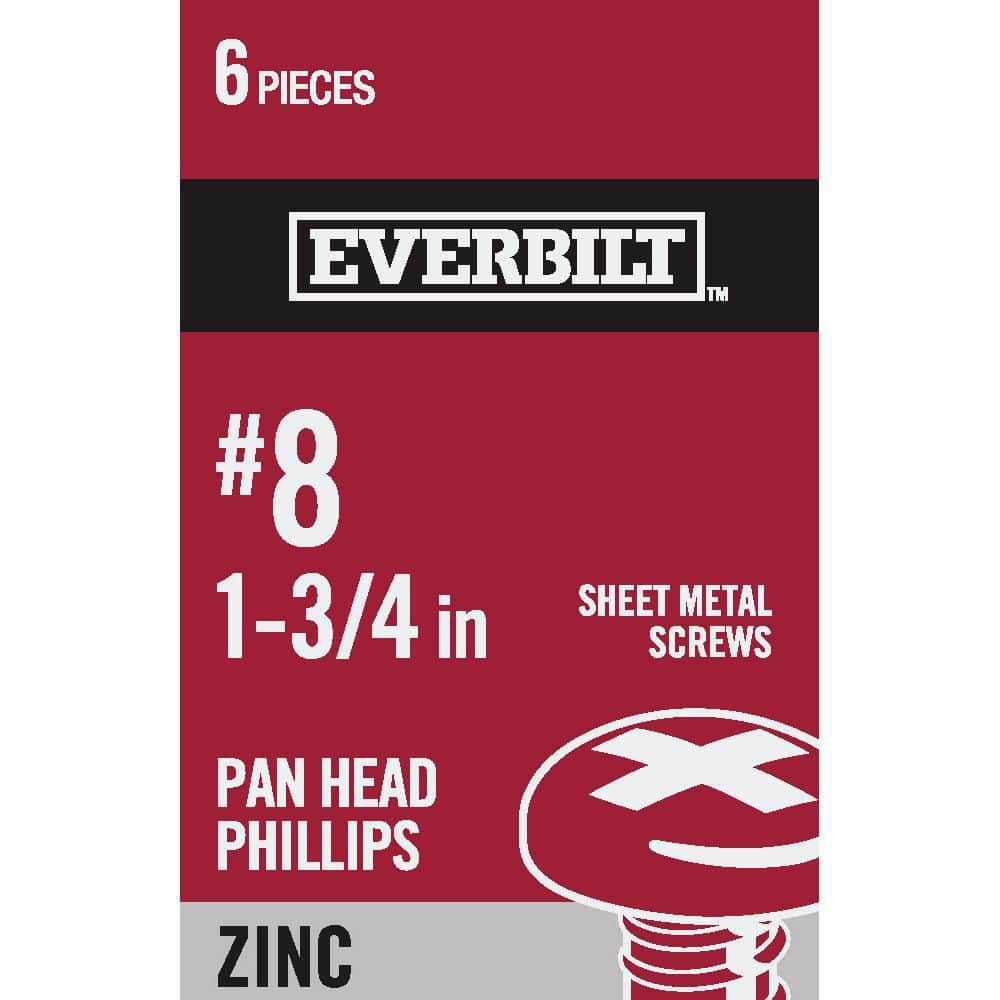 Everbilt #8 x 1-3/4 in. Zinc Plated Phillips Pan Head Sheet Metal Screw (6-Pack) (1)