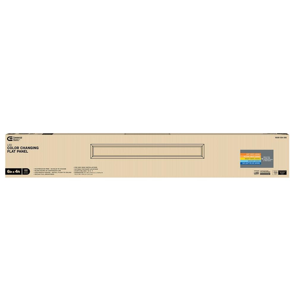 Commercial Electric 1-Pk 6 in. x 4 ft. 1900 Lumens Dimmable White Integrated LED Flat Panel Ceiling Flush Mount Fixture with Adjustable 5CCT (4)