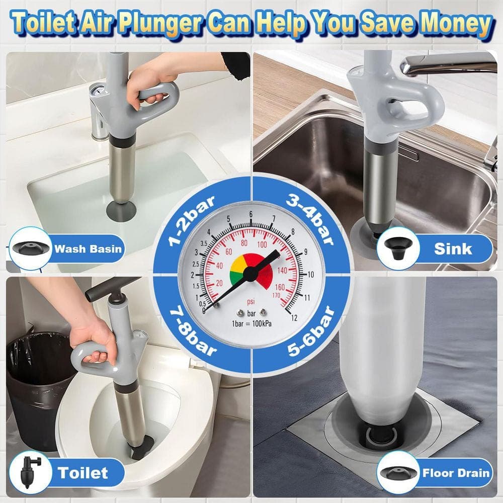 Helhom Gray High Pressure Toilet Plunger, Air Drain Blaster with Real Time Function, Heavy Duty Plunger for Bathroom (3)