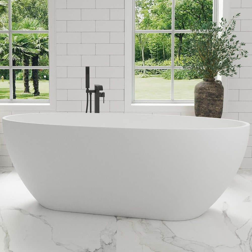 Feelive 63 in. 28.22 in. Acrylic Freestanding Flatbottom Soaking Bathtub
