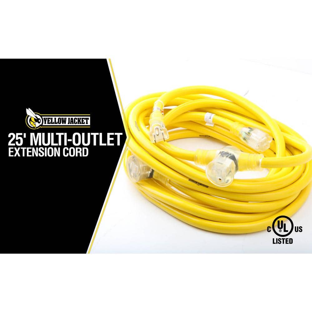 Yellow Jacket 25 ft. 12/3 STW Multi-Outlet (3) Outdoor Heavy-Duty Extension Cord with Power Light Plug (3)