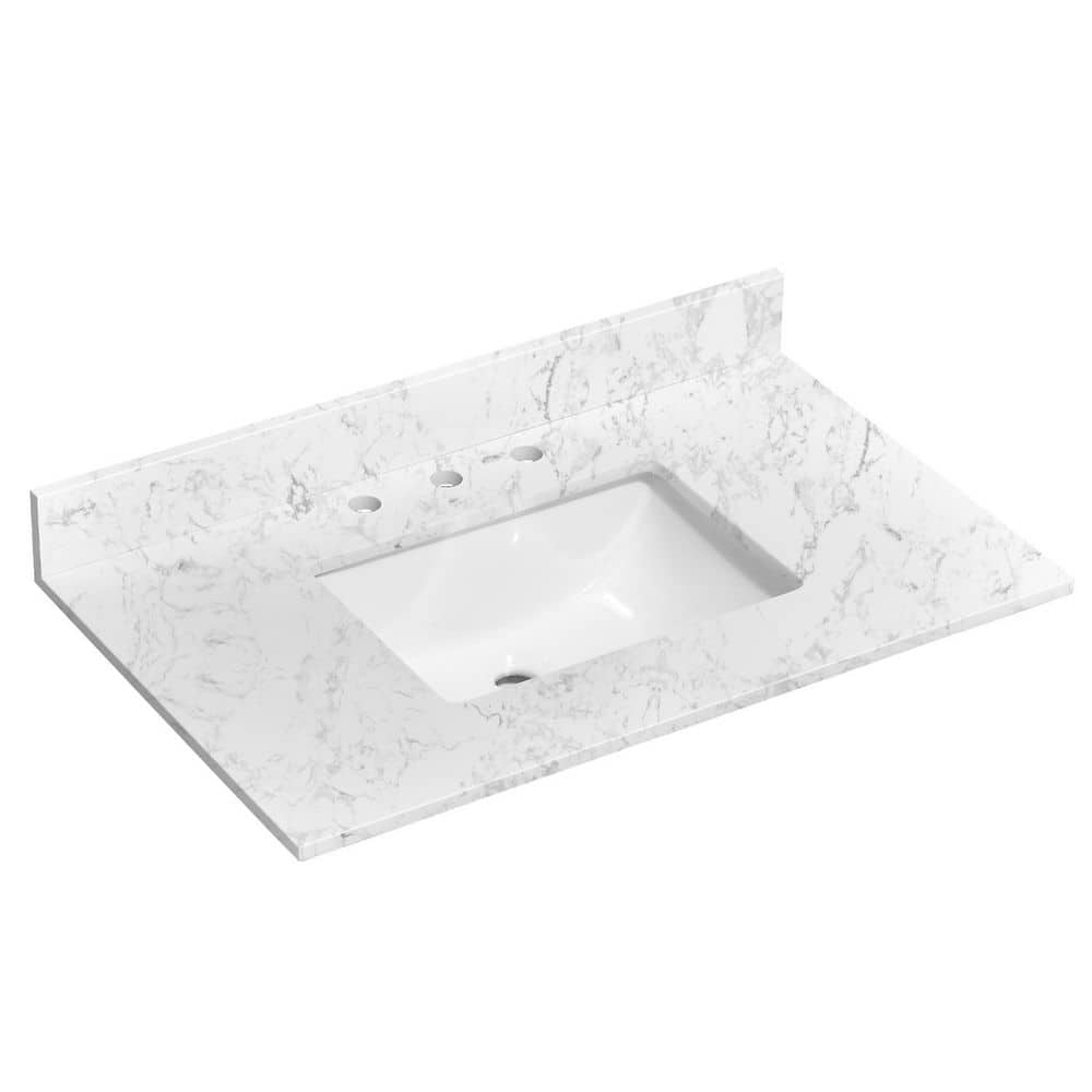 YASINU Moonface 72 in. W 22 in. D Engineered Stone Composite White Rectangular Double Sinks Bath Vanity Top Bianco Venato (1)
