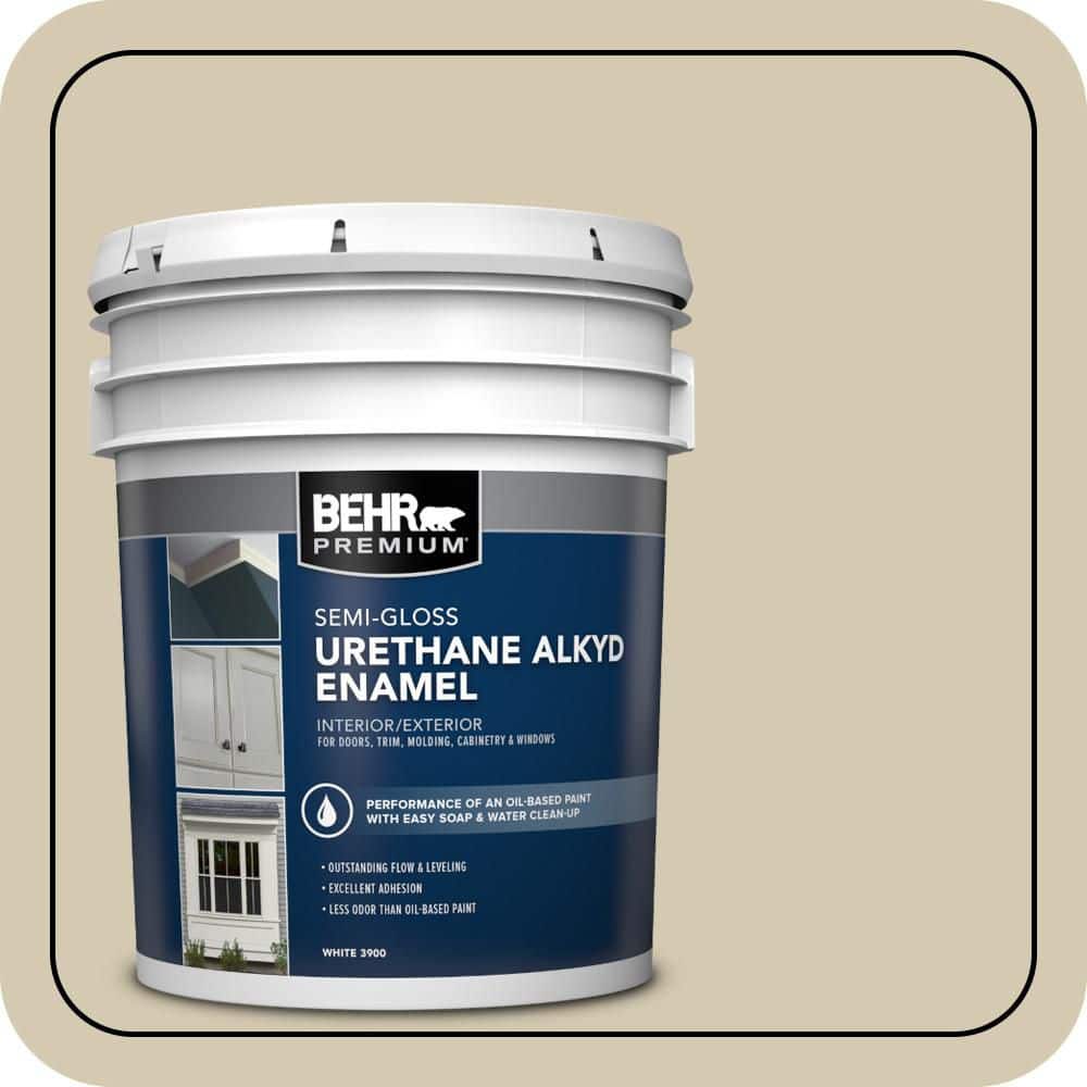 BEHR PREMIUM 5 gal. #770C-3 Sand Fossil Urethane Alkyd Semi-Gloss Enamel Interior/Exterior Paint
