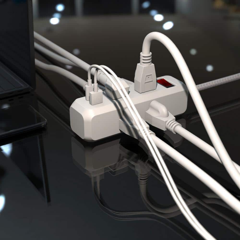 HDX 8-in-1 6-Outlet 5 ft. Power Strip with 2 USB Ports, White (4)