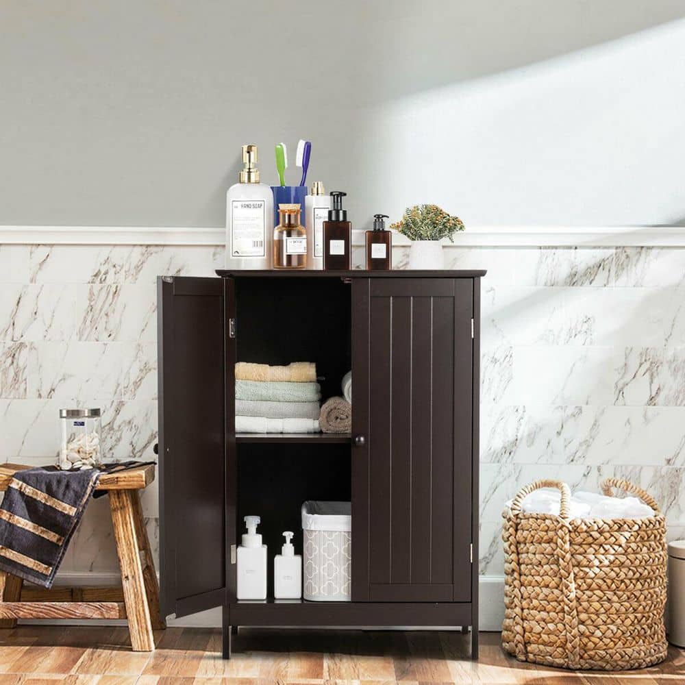 FORCLOVER 23.5 in. W x 14 in. D x 34.5 in. H Brown Linen Cabinet with Adjustable Shelf (2)