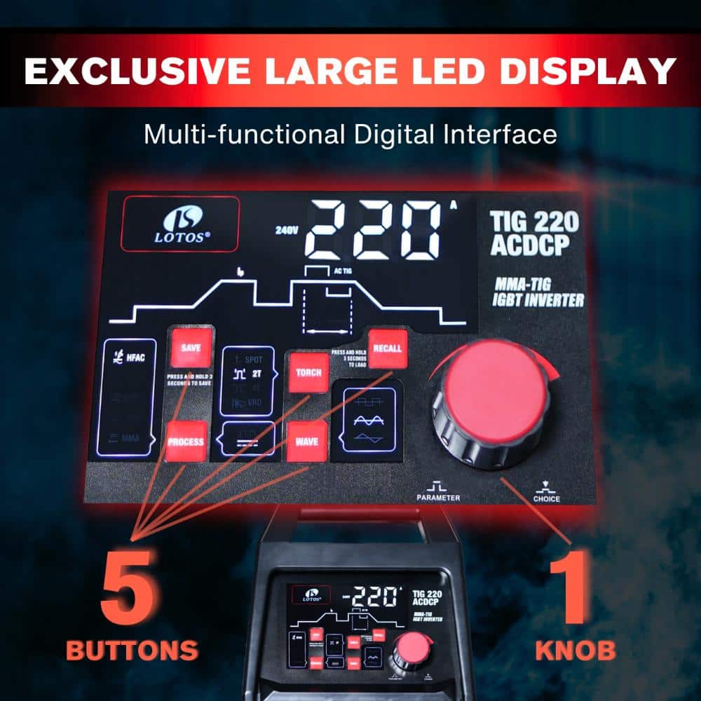 LOTOS 220-Amp AC/DC TIG Welder Digital 13-in-1 Multi-Process Stick Welding Machine (2)