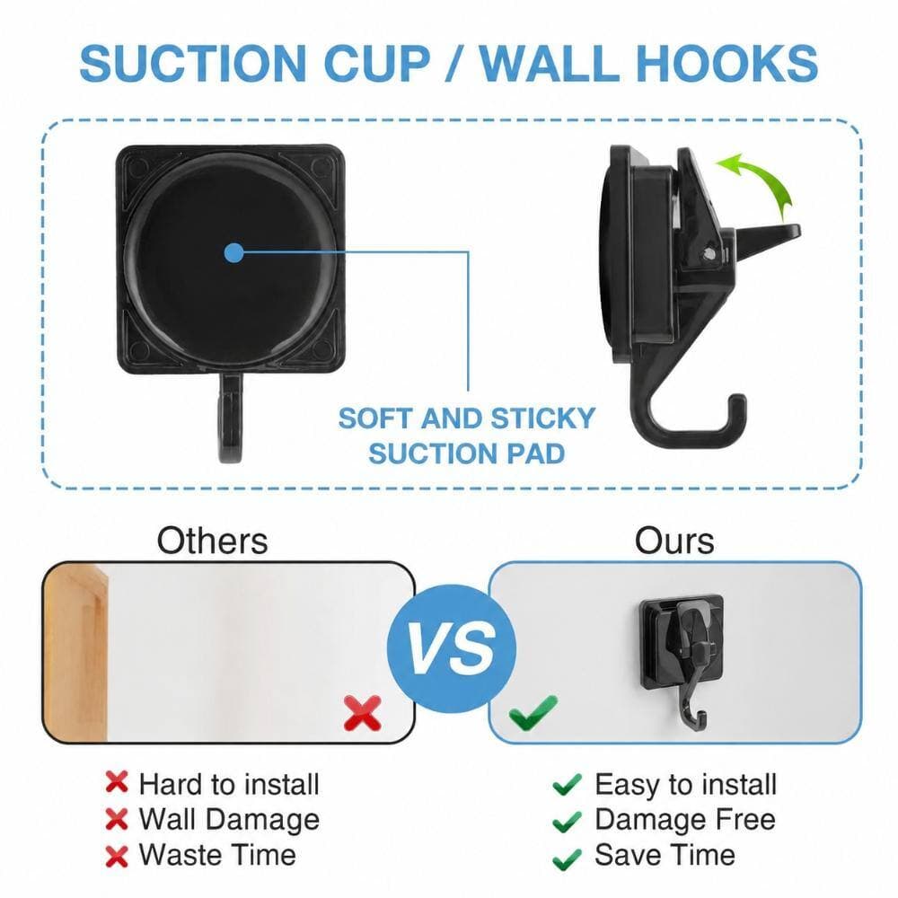 Unbranded Heavy Duty Vacuum Cup Hook 2 Pack for Robe and Towel Hooks No Hole Punched Black-Plated Suction Strength (2)