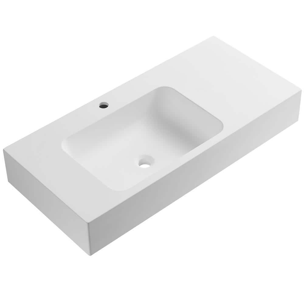 SERENE VALLEY 47 in. Dual Mount Solid Surface Material Bathroom Sink with Single Faucet Hole in Matte White (1)