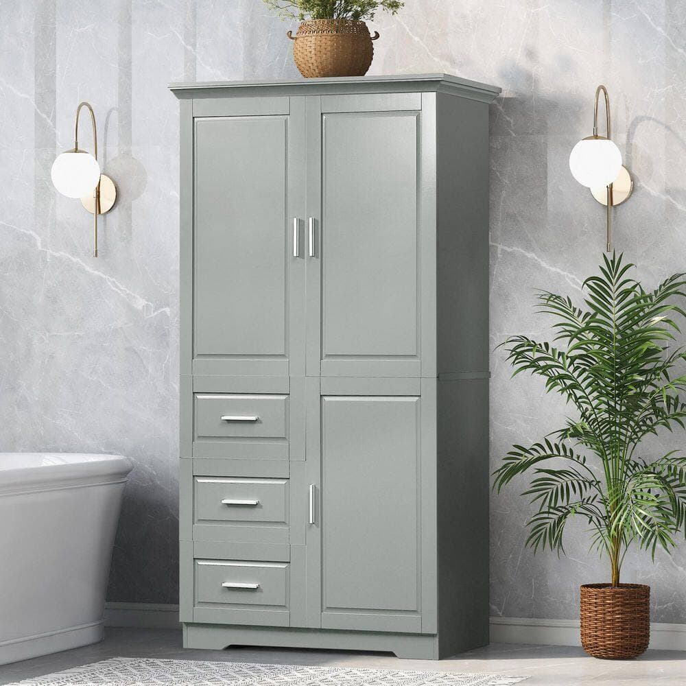 Polibi 32.60 in. H Wx19.60 in. H D 62.20 in. H Tall and Wide Linen Cabinet with 3-Drawers for Bathroom and Office