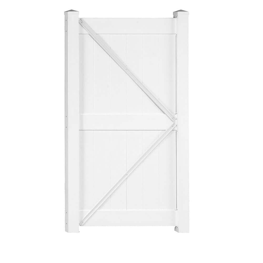 Weatherables Augusta 3.7 ft. W x 6 ft. H White Vinyl Privacy Fence Gate Kit (1)