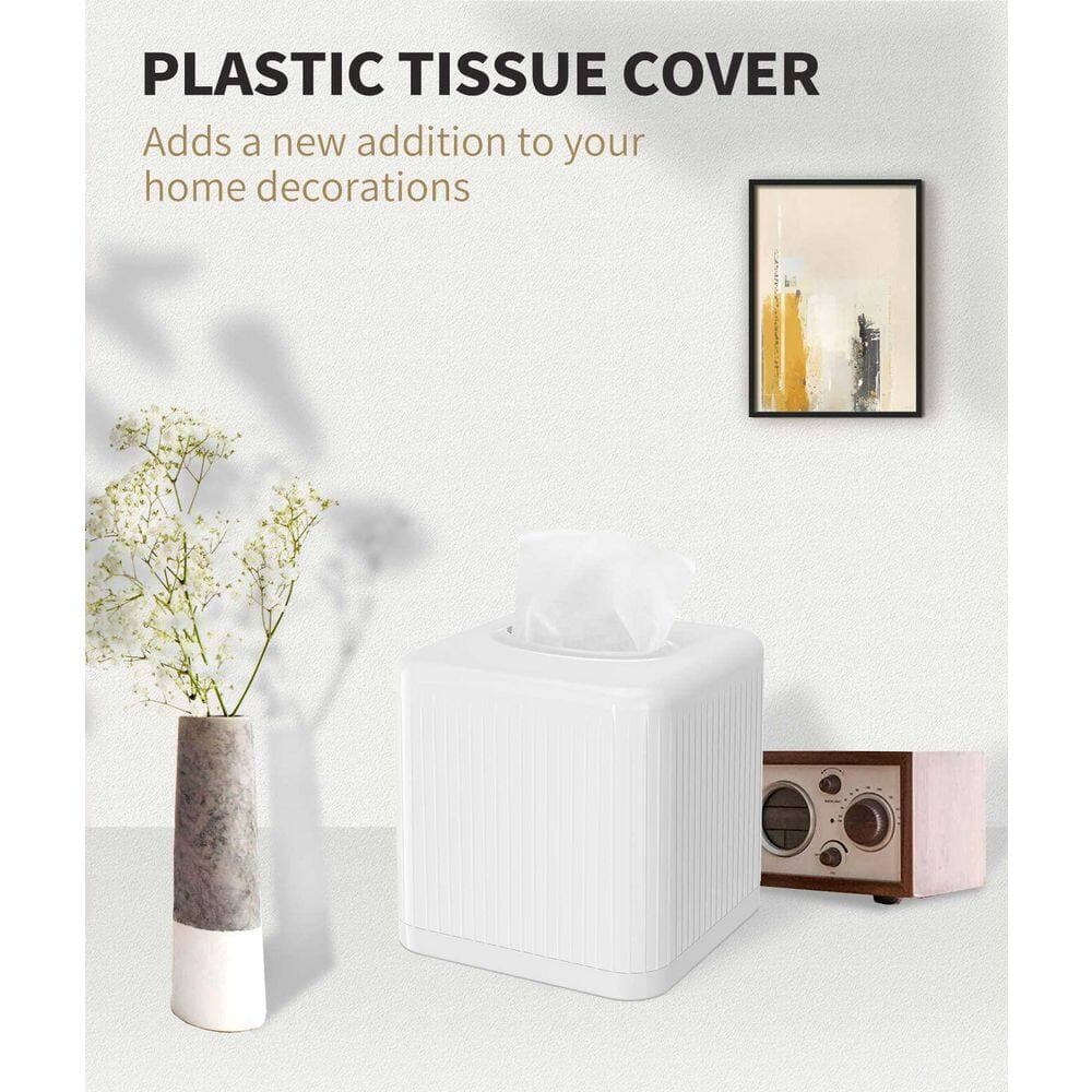 KHKFY White Square Plastic Tissue Box Cover with Base - Modern Cube Facial Tissue Dispenser for Home Office (3)