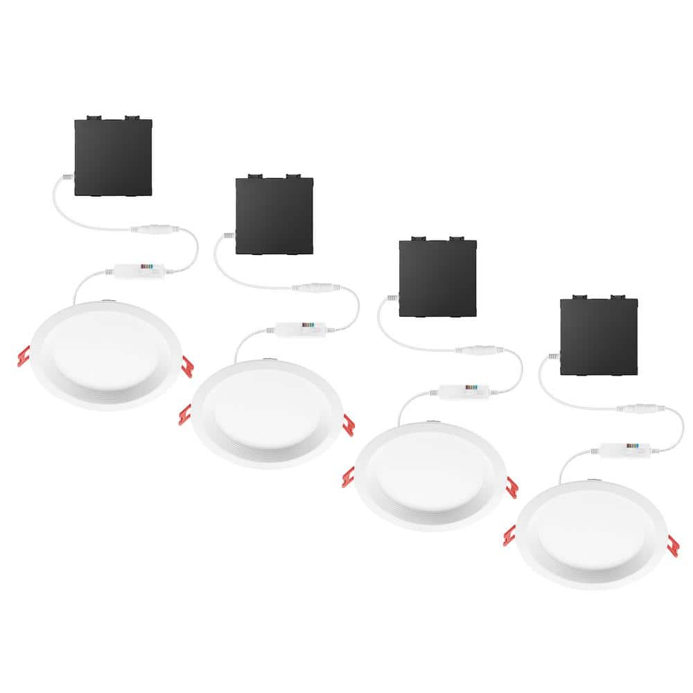 Commercial Electric 4-Pack 6 in. Premium Series Integrated LED Adjustable CCT 2-Level Lumen Select, Baffle Canless Recessed Light, White (1)