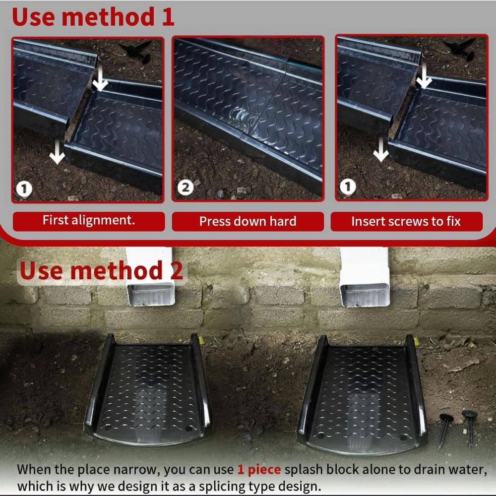 Unbranded 24 in. Black PP Plastic Downspout Extension with Slope Design, 2 Pack, Fixable, Prevents Foundation Soil Erosion (3)