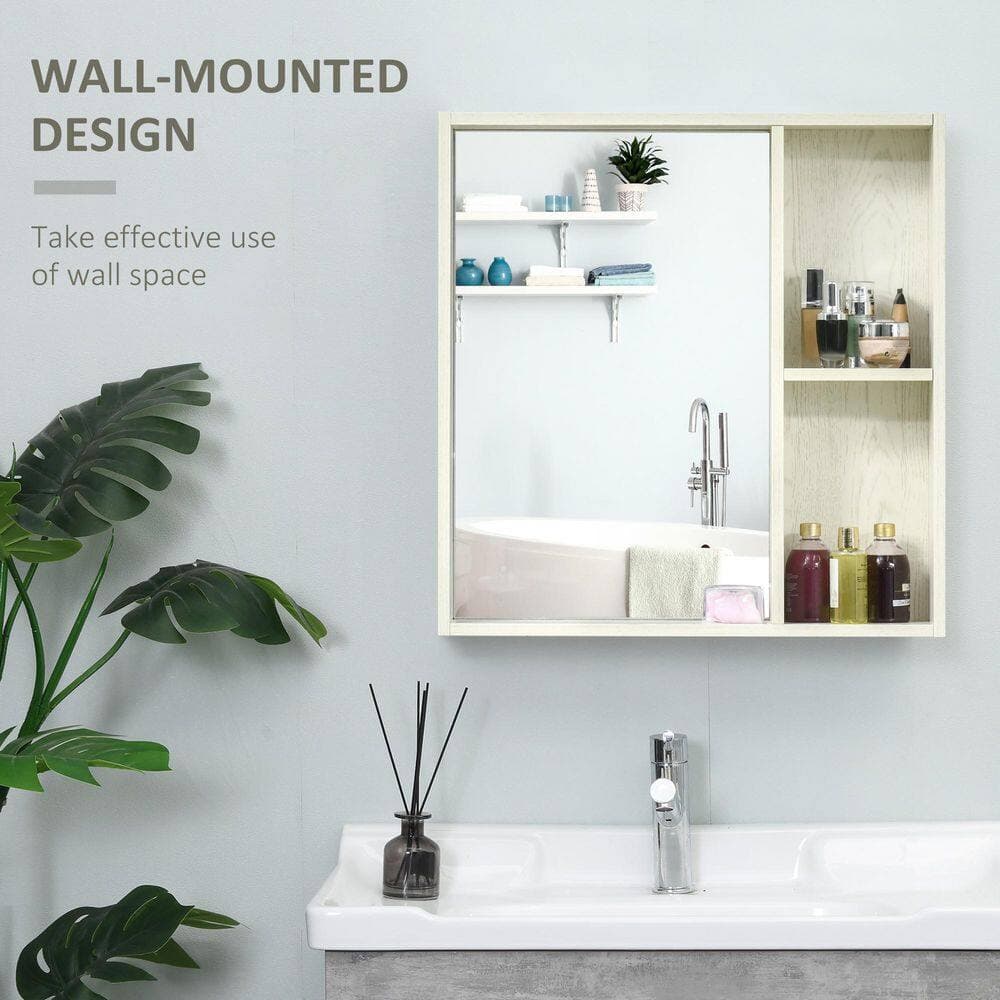 Unbranded 24.75 in. W x 6 in. D x 25.5 in. H Rectangular MDF Bathroom Storage Wall Cabinet with Mirror, Storage Shelf in White (3)