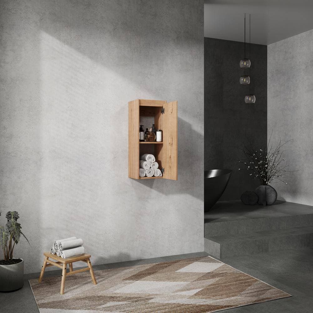 COWLOWN 11.81 in. W x 9.81 in. D x 29.5 in. H Bathroom Storage Wall Cabinet in Imitative Oak Brown (2)