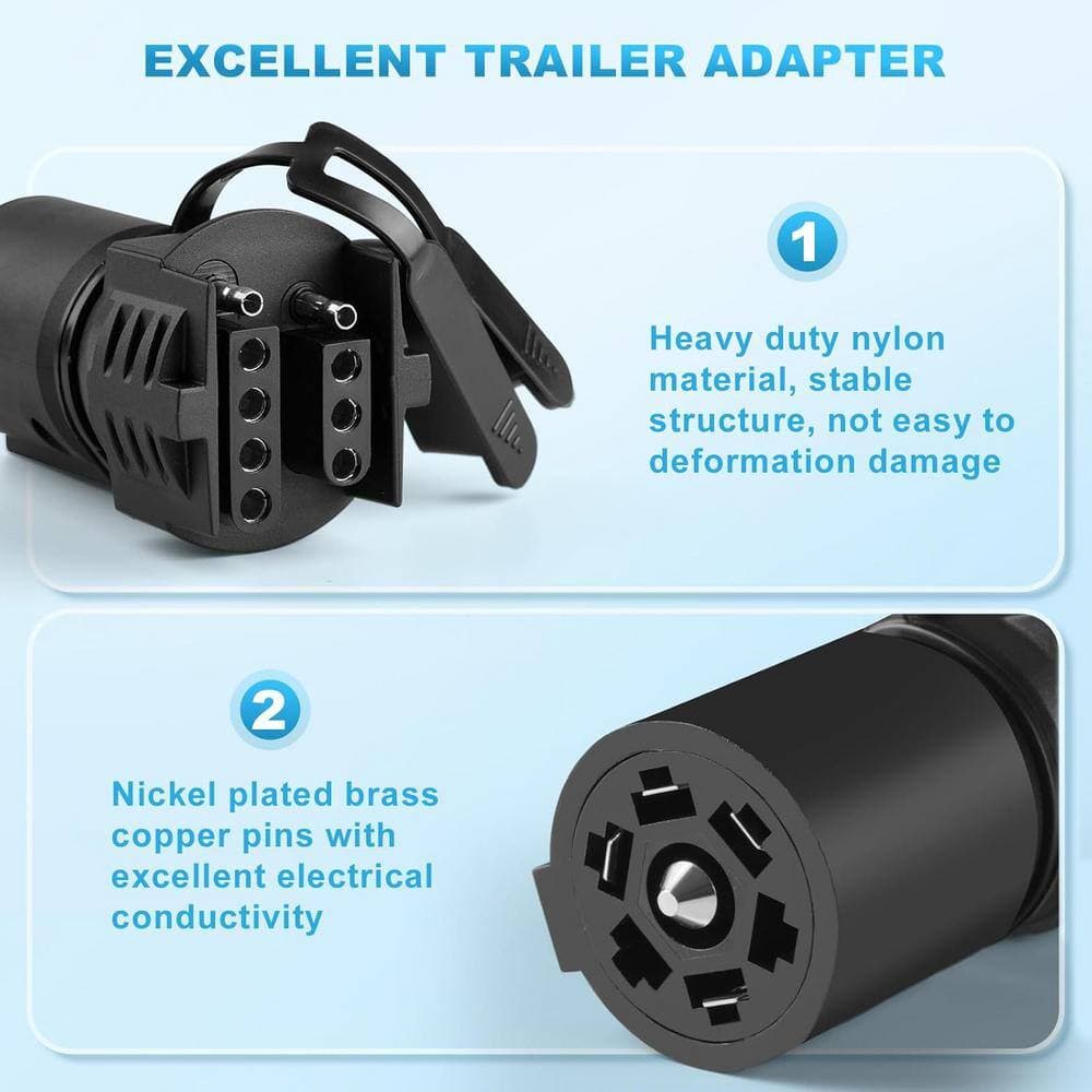 Lukyamzn 2in1 7 Pin Trailer Plug Adapter - 7 Pin to 4 Pin Trailer Adapter and 7 Pin to 5 Pin Trailer Adapter in Black (2)