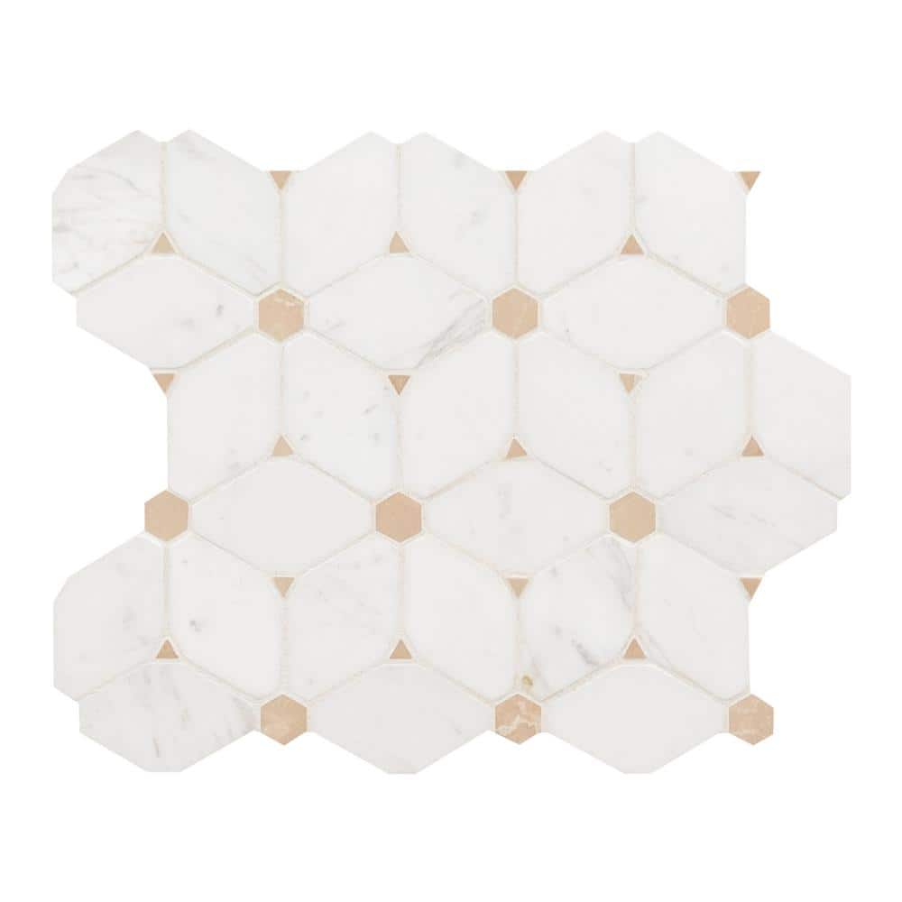 MSI Cecily Creme 11 in. x 13 in. x 0.38 in. Polished Marble Mesh-Mounted Mosaic Floor and Wall Tile (0.95 sq. ft./Each) (2)