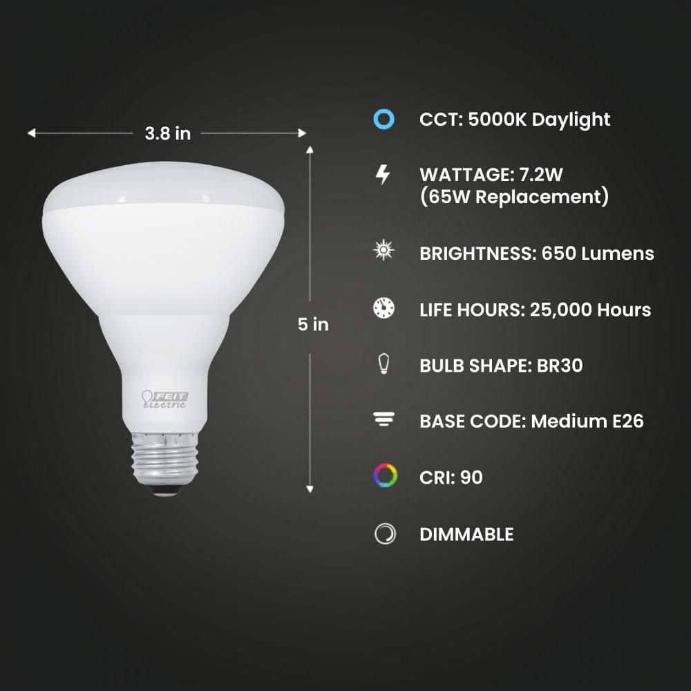 Feit Electric 65-Watt Equivalent BR30 Dimmable CEC 90+ CRI Recessed CEC Title 20 E26 Flood LED Light Bulb, Daylight 5000K (3-Pa (3)