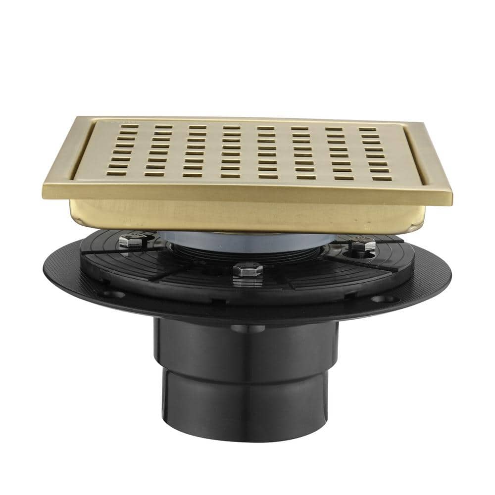 FORCLOVER 6 in. x 6 in. Stainless Steel Square Shower Floor Drain in Brushed Gold