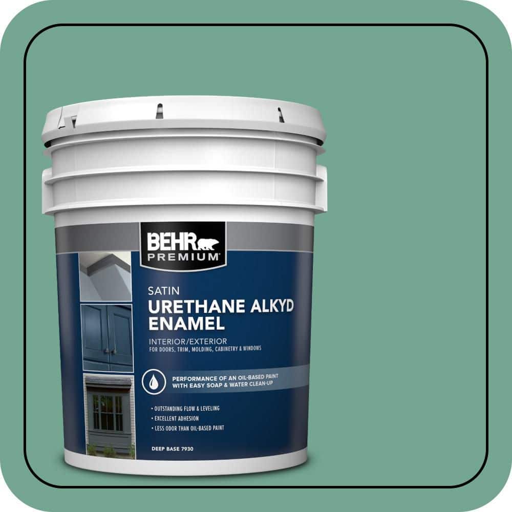BEHR PREMIUM 5 gal. #M420-5 Free Green Urethane Alkyd Satin Enamel Interior/Exterior Paint
