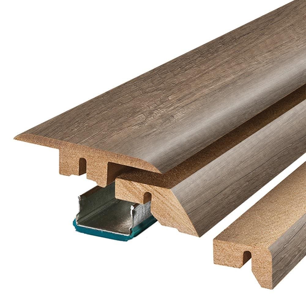 PERFORMANCE ACCESSORIES TM Grey Oak 0.75 in. T x 2.37 in. W x 78.7 in. L Textured Wood Look Laminate Moulding/Trim 4 in 1 Molding
